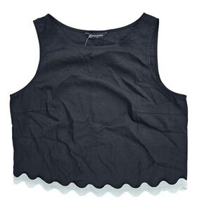 PrettyGarden Women M Black Tank Top Scalloped Hem Sleeveless Crop